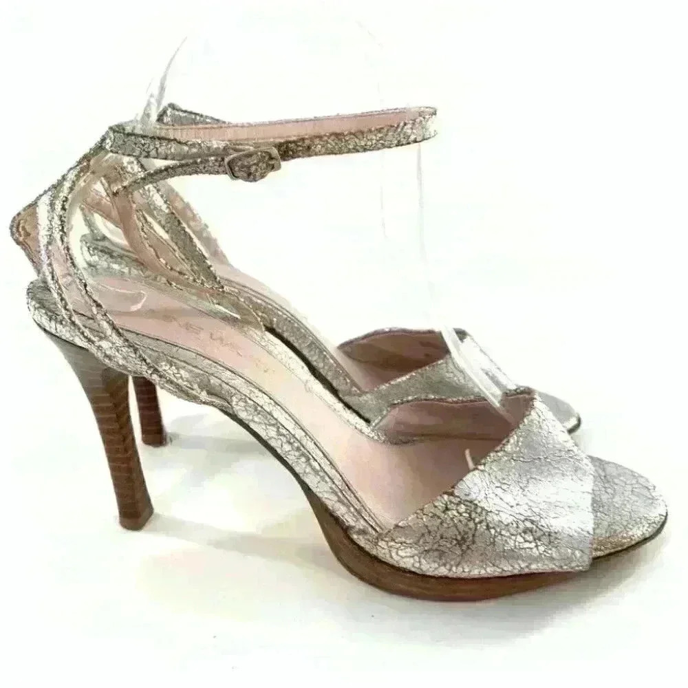 Nine West womens heels size 8 Magnar silver crackled leather holiday new years